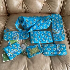 Vera Bradley 7 pc Bundle! NWT & LNKW Bermuda Blue Paisley Bag+Wallet+Extras!